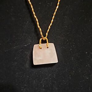Pink quartz handbag necklace 12 inches long